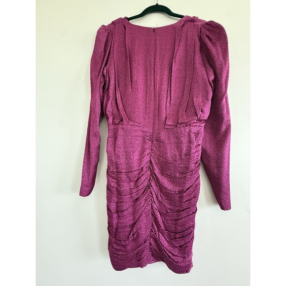 Zara Women Ruched Satin Effect Print Wrap Dress Fuchsia Pink Size M - Picture 6 of 8